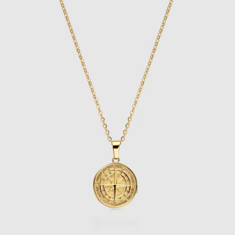 

18k Gold Plated Coin Jewelry Stainless Steel North Star Compass Pendant Necklace, Picture