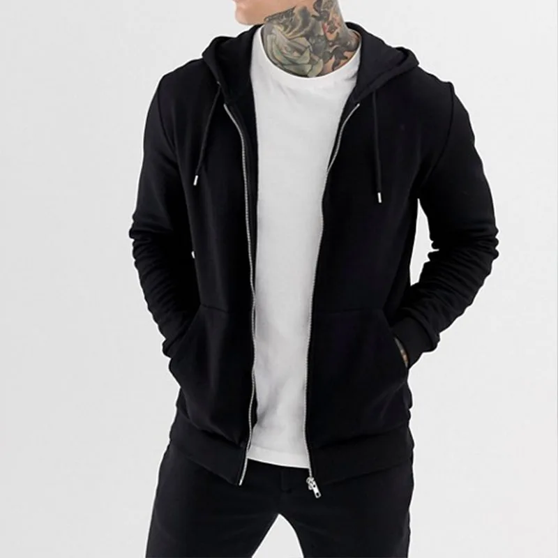 High Quality Men's 100 Cotton Black Wholesale Mens Zip Up Blank