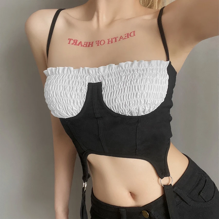 

Nibber K21B00029 Summer Sexy Corset Crop Tops Womens Patchwork Color Female Pleated Camisole Streetwear Factory Wholesale Custom