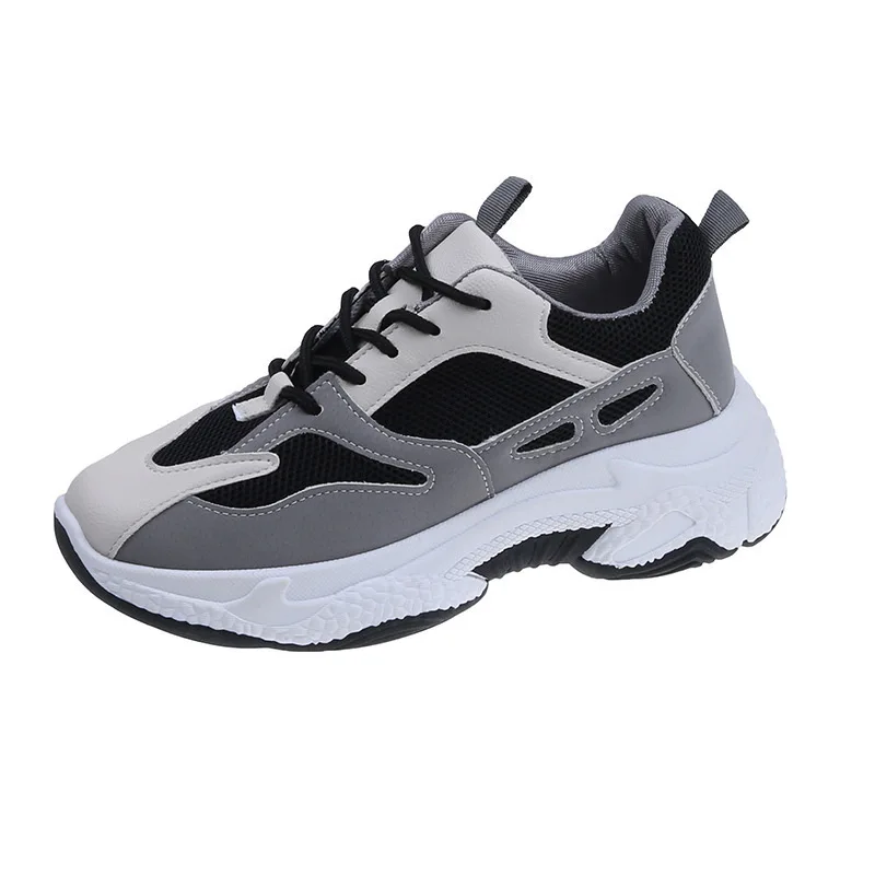 

2021 spring new thick soles pure color lacing fly woven a pair of old daddy shoes sneakers for women