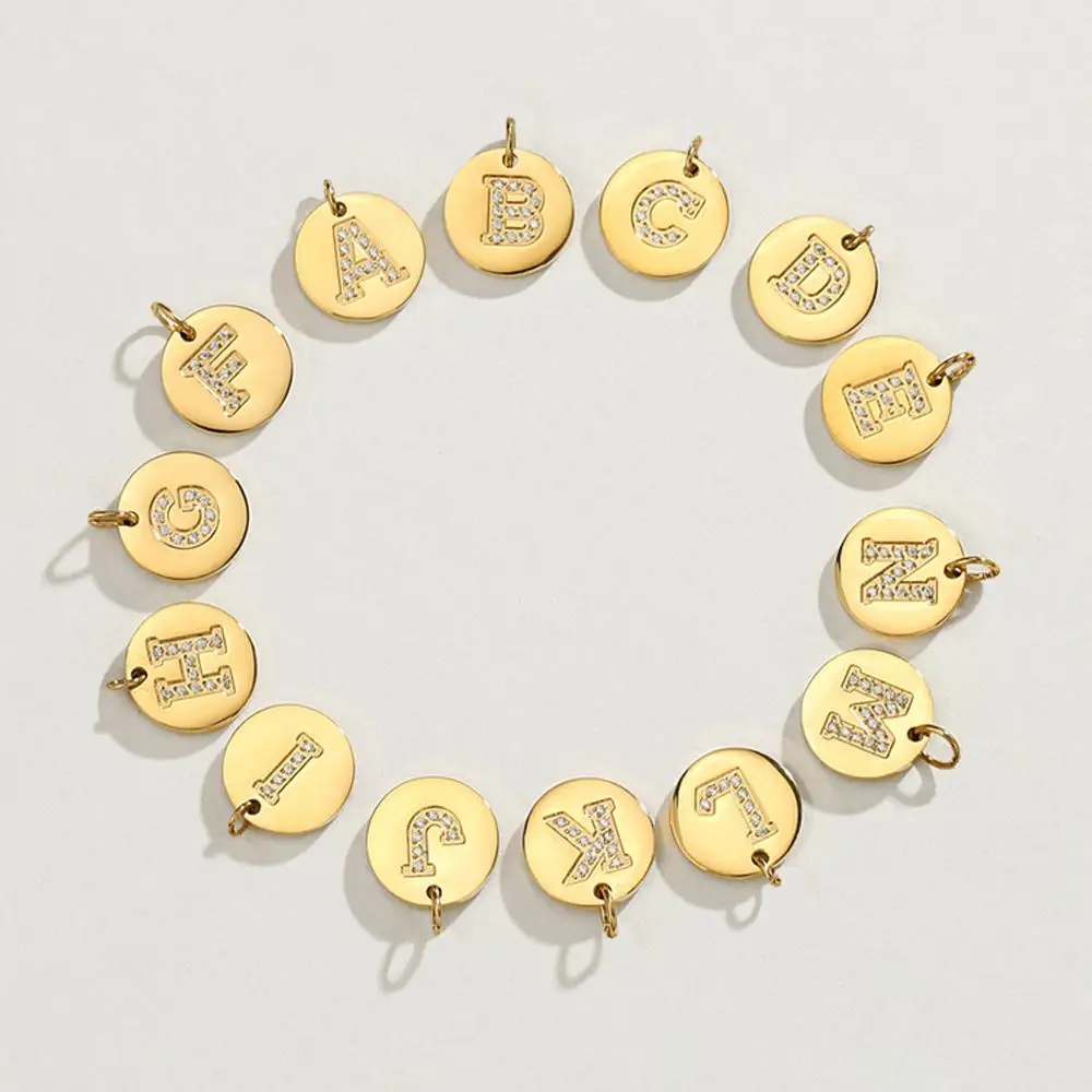 

Women Fashion Gold Filled 316L Stainless Steel Custom Pendant Zircon Alphabet DIY Pendant Bracelet Making Accessories, 14k gold color