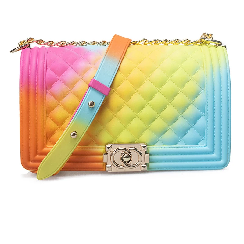 

Fashion mattes candy assorted color rainbow silicone bag women jelly sling pvc jelly hand bag cross body jelly purse