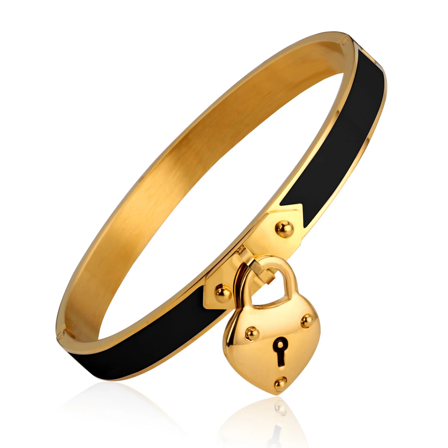 

Fashion stainless steel charm bracelet gold plated black and white newest men/women pendants bangle jewelry, Gold/black, gold/write