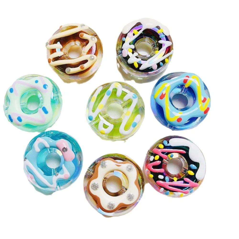 100pcs Transparent Style Acrylic Jewelry Beads Cute Oil Drop Food Beading Pens Colorful Donut Bread Ornament Accessory