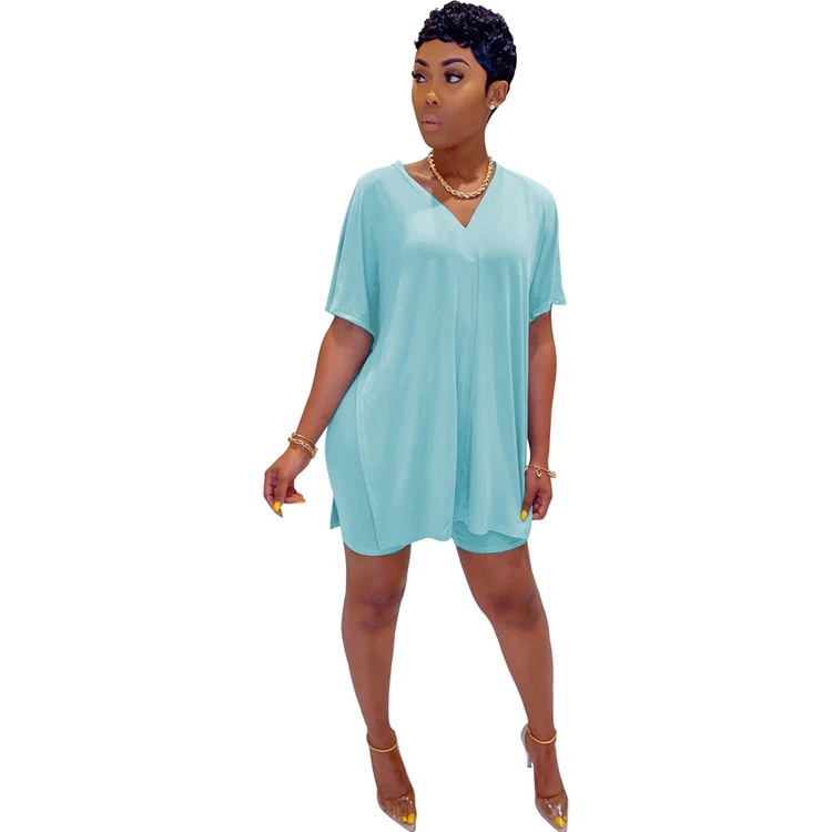

Hot selling good quality V neck home breathable dress spring loose solid color women