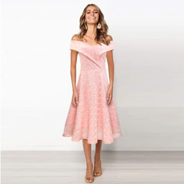 

Summer Casual Off Shoulder Sexy Strapless Ladies Dresses Women Elegant Lady