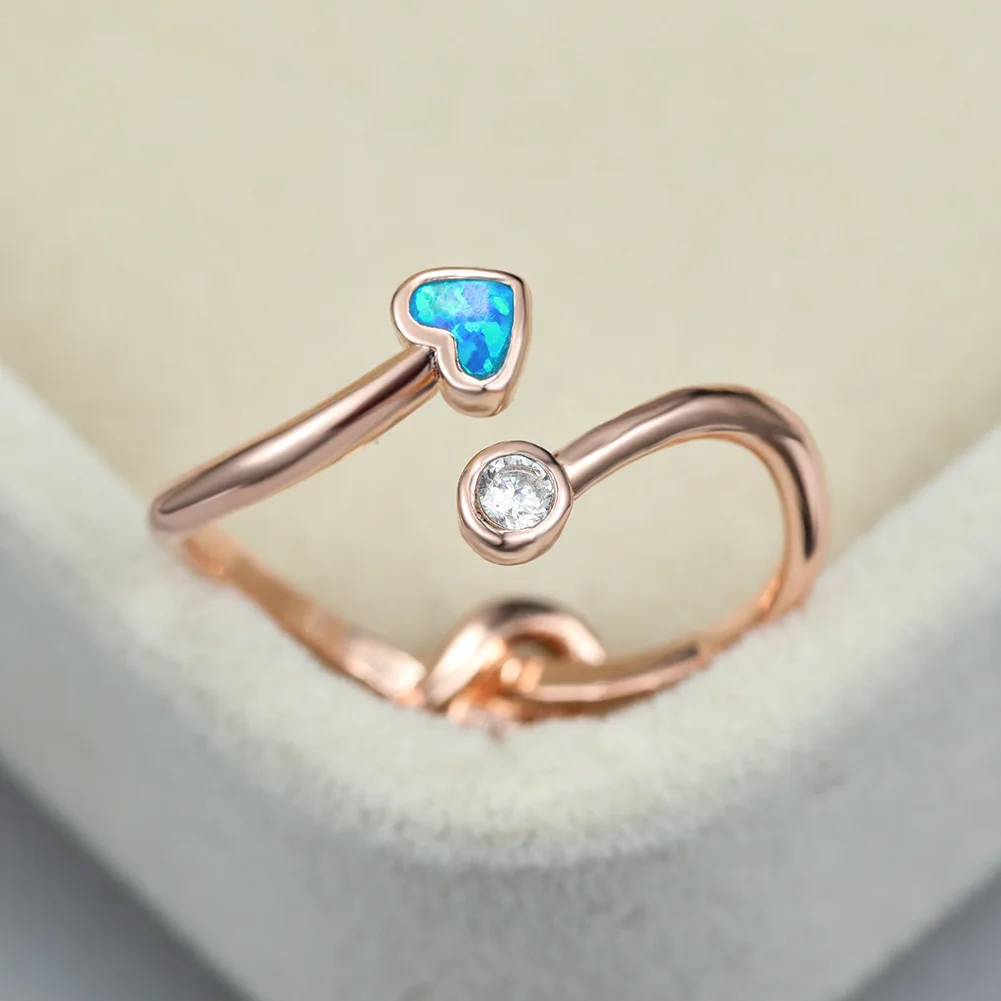 

Simple style 925 silver adjustable ring female rose gold white opal love knot open ring