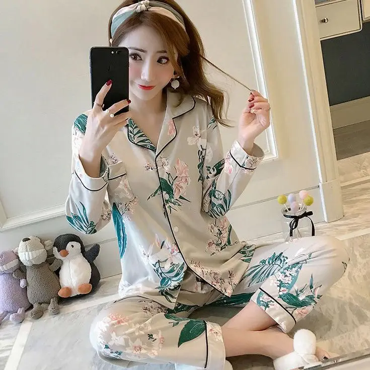 

Wholesale night wear loungewear pyjama nightwear women's sleepwear full sleeve two piece pajamas set girls' sleepwear