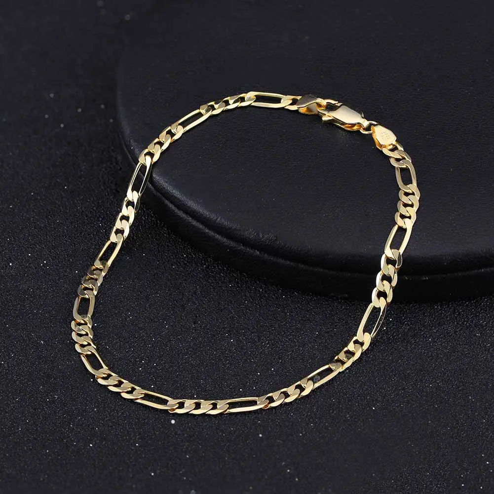 BSB66 RINNTIN 3.3mm 18K Gold Plated 925 Sterling Silver Diamond-Cut Figaro Chain Bracelet