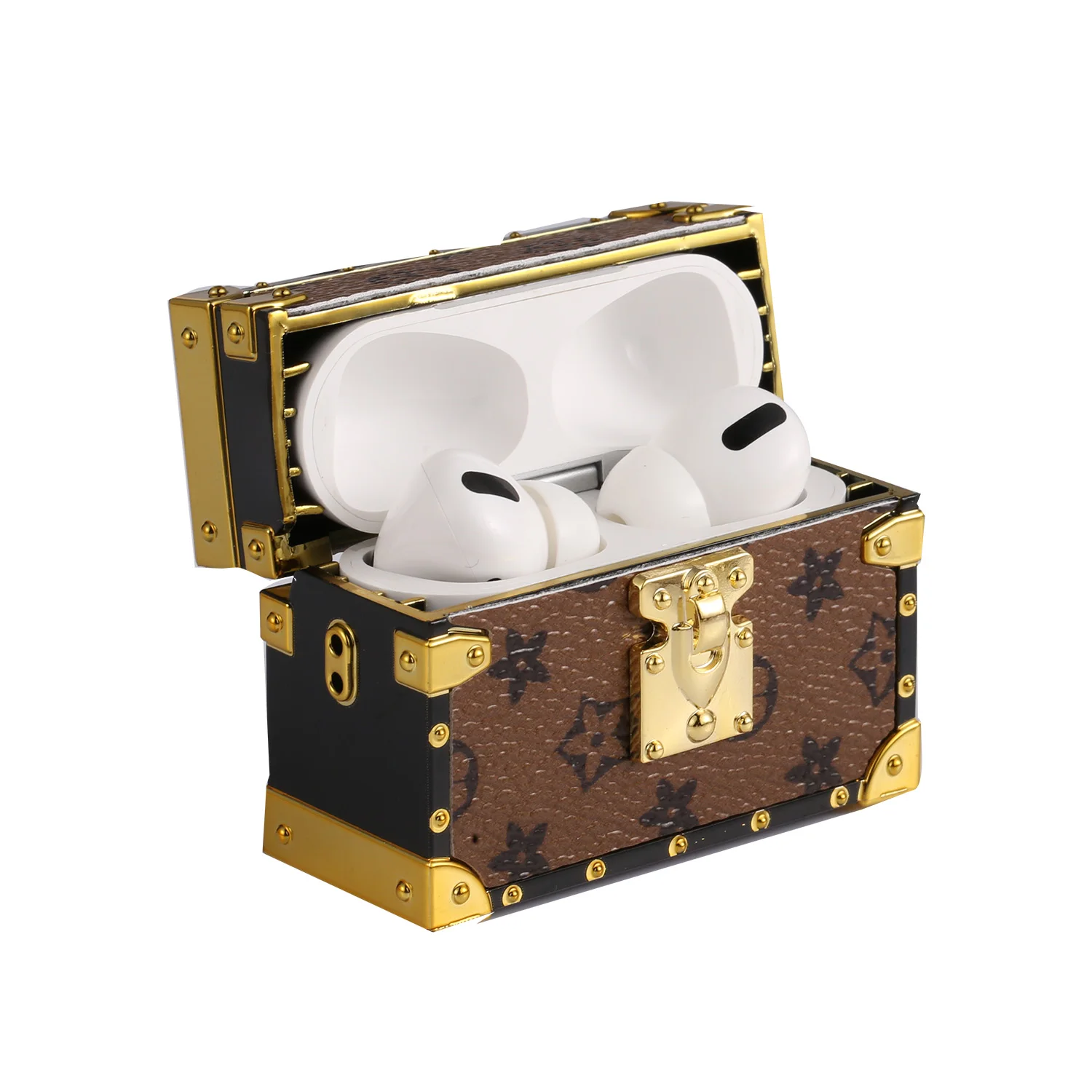 

Case Luxury box Hot selling PU leather luggage airpods pro case Protective Earphone Cover Anti-lost Cover for Airpods