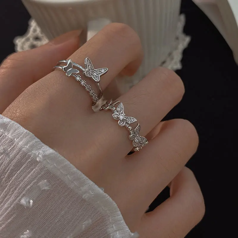 

2021 New Arrival Silver Butterfly Ring Finger Jewelry Delicate Stackable Butterfly Opening Ring for Women Girls