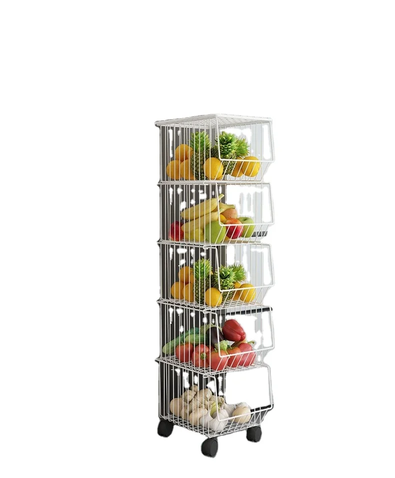 

4 Tier Large Capacity Stainless Steel Removable Kitchen Fruit Vegetable Organizer Trolley Display Rack Saver Space, Brown//white