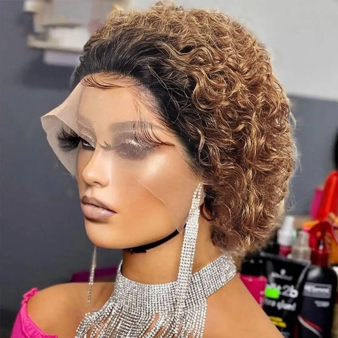 Wholesale Short Pixie Cut Curly Human Hair Wigs for Black Women 13x4 Full Lace Frontal Short Pixie Cut Wigs Brazilian Human Hair