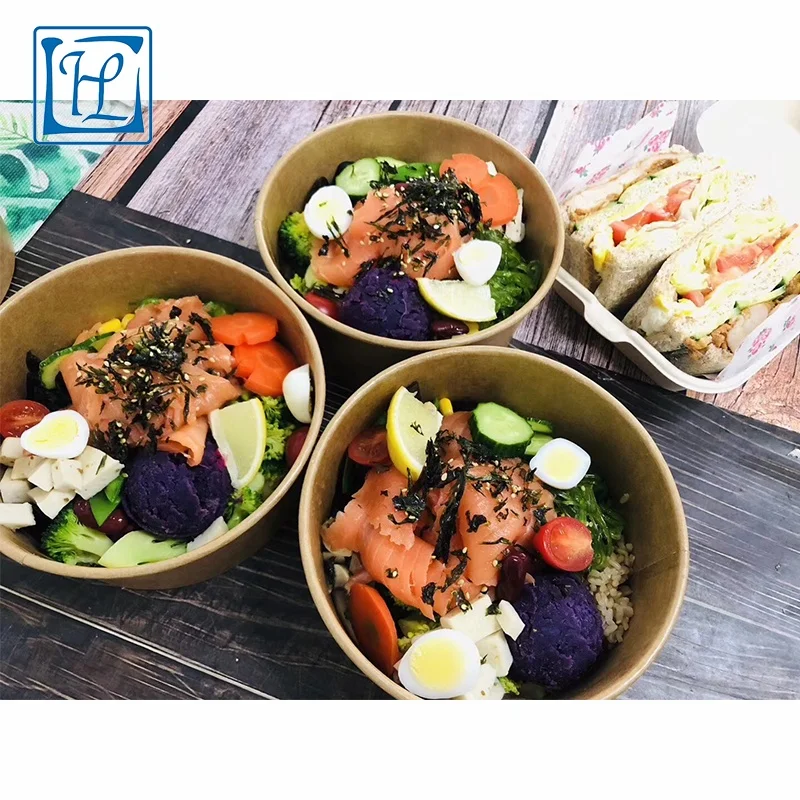 
Biodegradable Food Packaging disposable kraft paper bowl/ container for food 