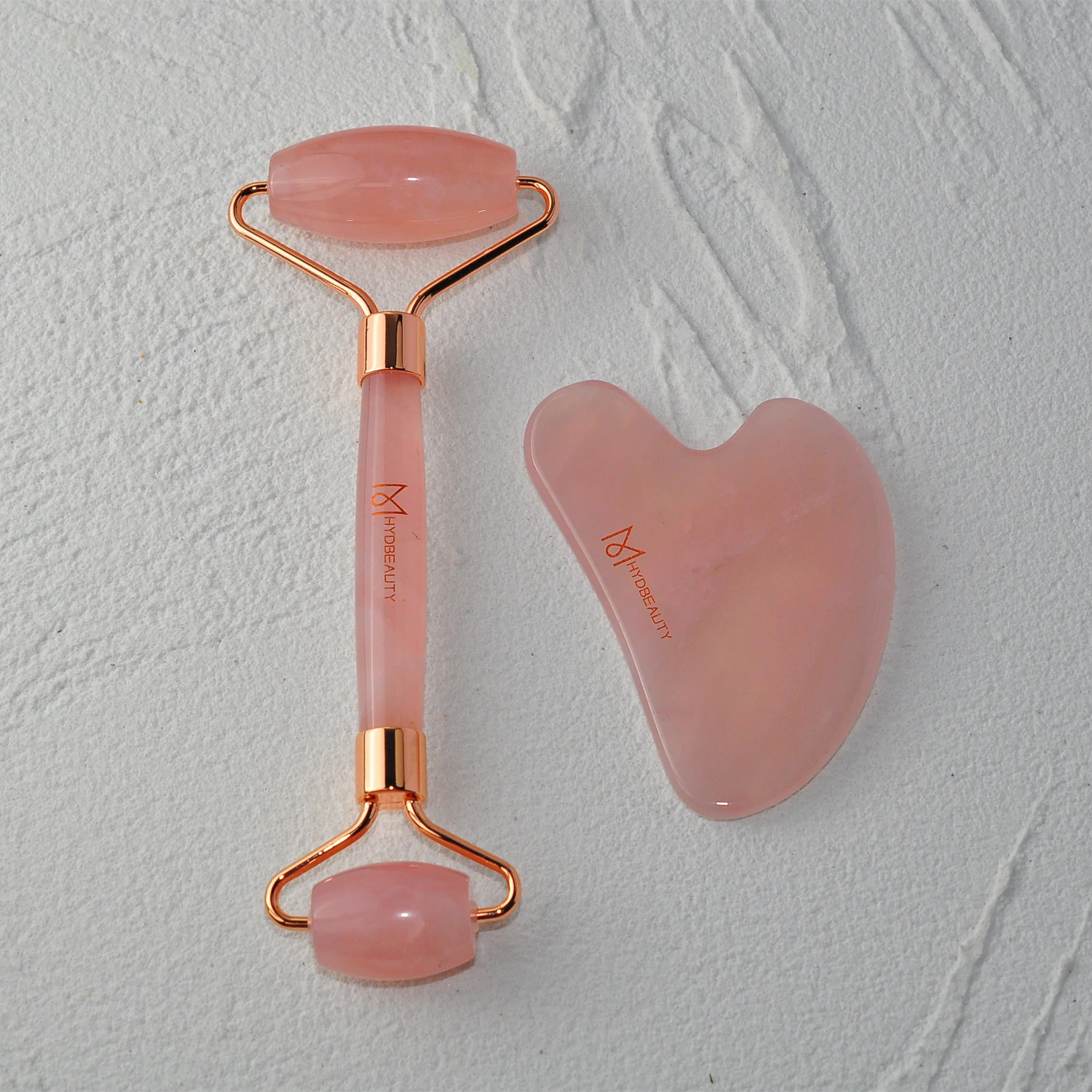 

Hot sales Private Logo Custom Skin Care Massager Face Roller Natural Rose Quartz Stone Crystal Jade Roller and Gua Sha Set, Pink