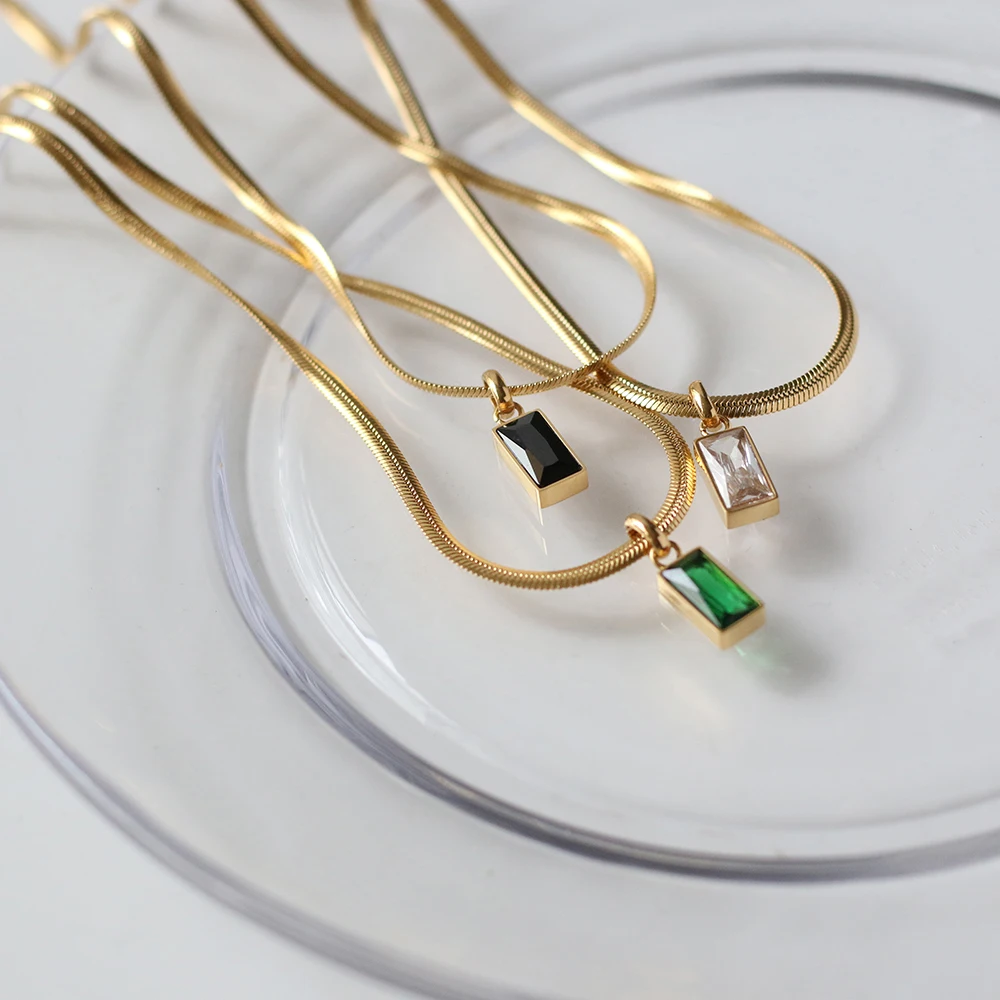 Delicate Jewelry Multicolor Emerald Green Crystal Pendant Herringbone Chain Necklace for Women