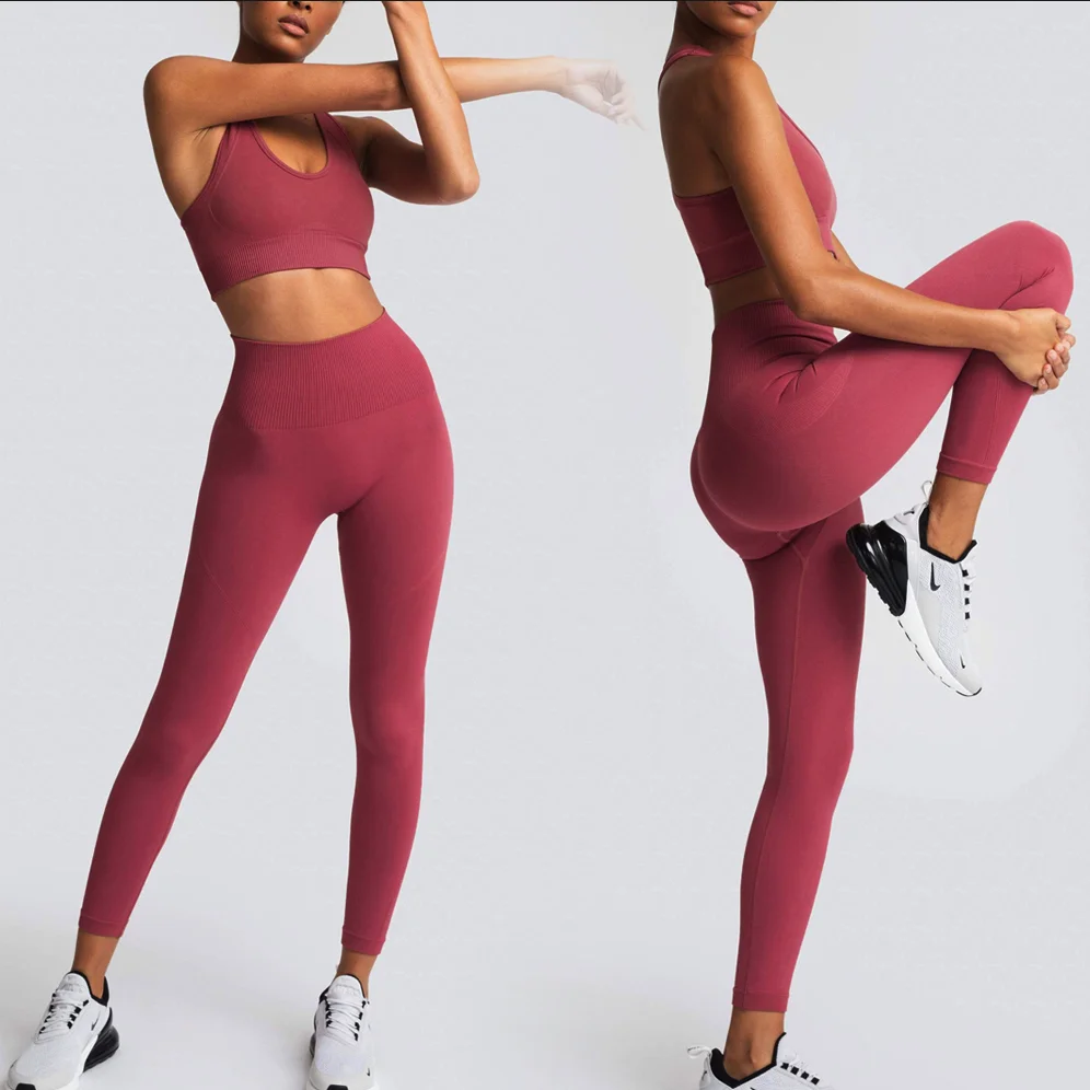

New Custom Logo 2021 TicTok Outfit Women Spandex Non See Through Gym Wear Seamless Fitness Yoga Set, Picture color