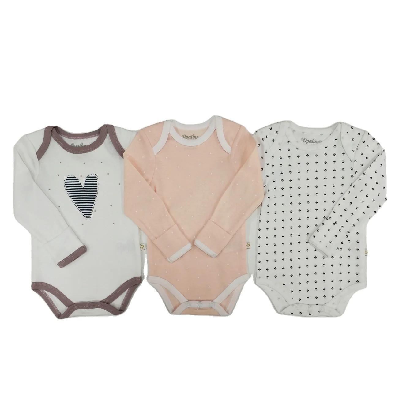 

New Best selling Customize 3 pieces Baby girl's romper 100% cotton long sleeve with snap button for newborn