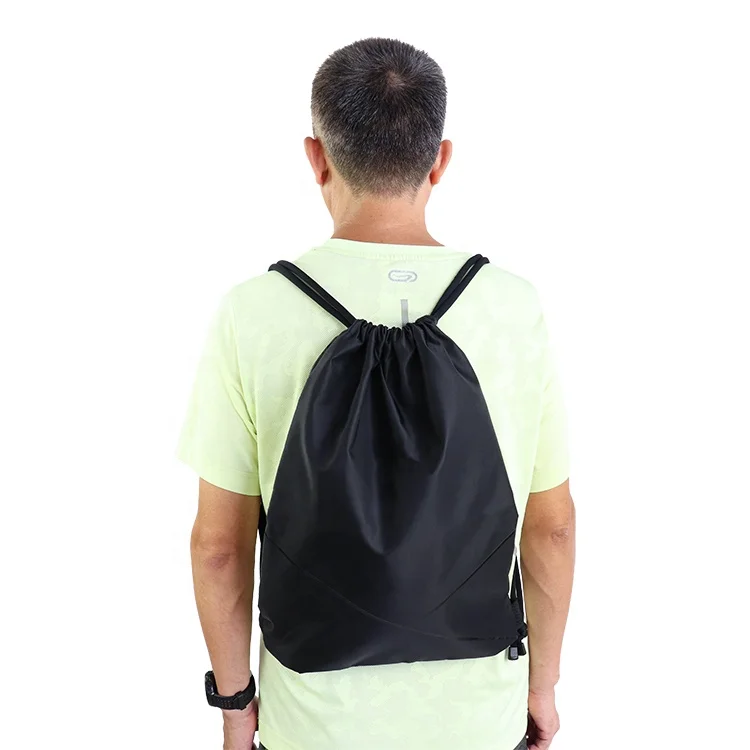 

Outdoor portable draw string bag men gym bag large capacity storage string bag backpack with side zipper pocket, Black