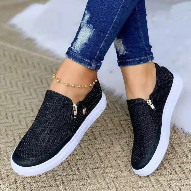 

2021 Style Shoes flat Zipper Women's Vulcanized Shoes Sneakers Mujer