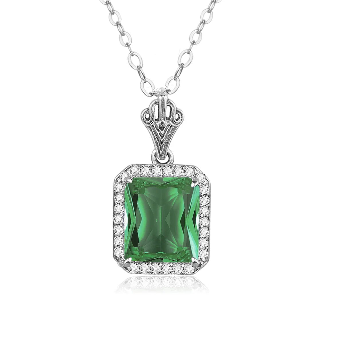

Classic Women Accessories Jewely Silver Pendants Square Emerald Gemstone Necklace Pendant