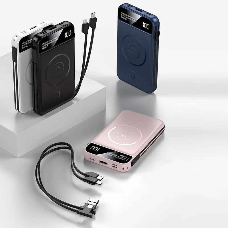 

Ultra Thin Power Station Magnetic Portable Battery Charger Magnet Wireless Power bank 10000 mah Universal Powerbank With Cables, Black/white/pink/blue