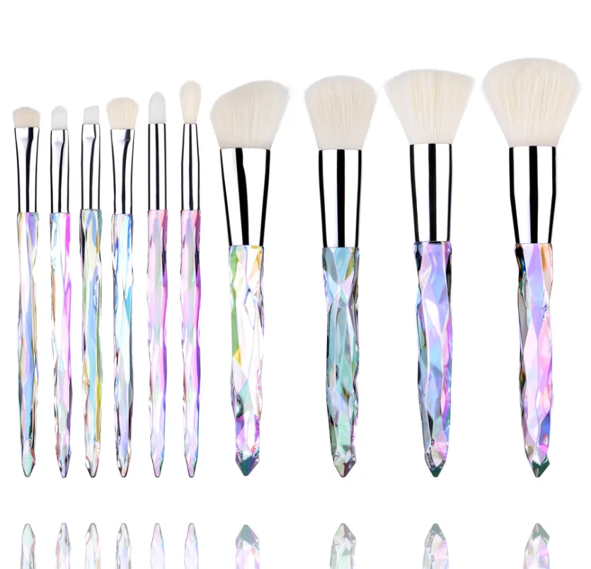 

New Diamond Crystal Handle Makeup Brushes 10pcs Brushes Foundation Eyeshadow Contour Make Up Brushes, 10pcs makeup brush set