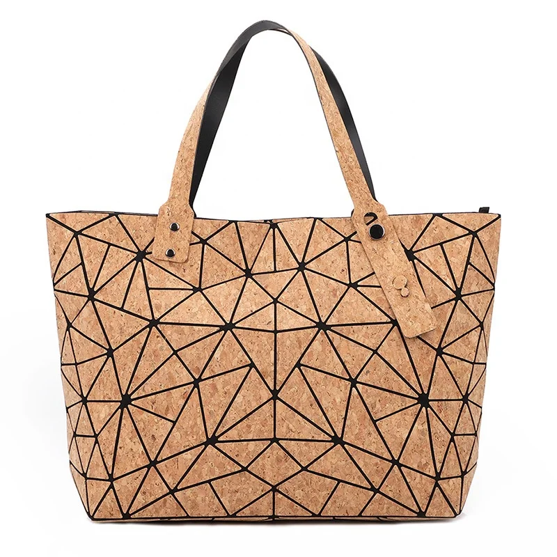 

Large Capacity Waterproof Geometric cork leather shopping bag for Women