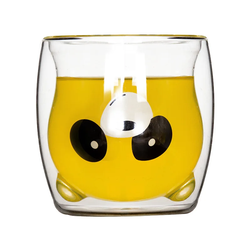 

Creative cartoon double glass bear cup household coffee$ juice& milk cup drinking cup