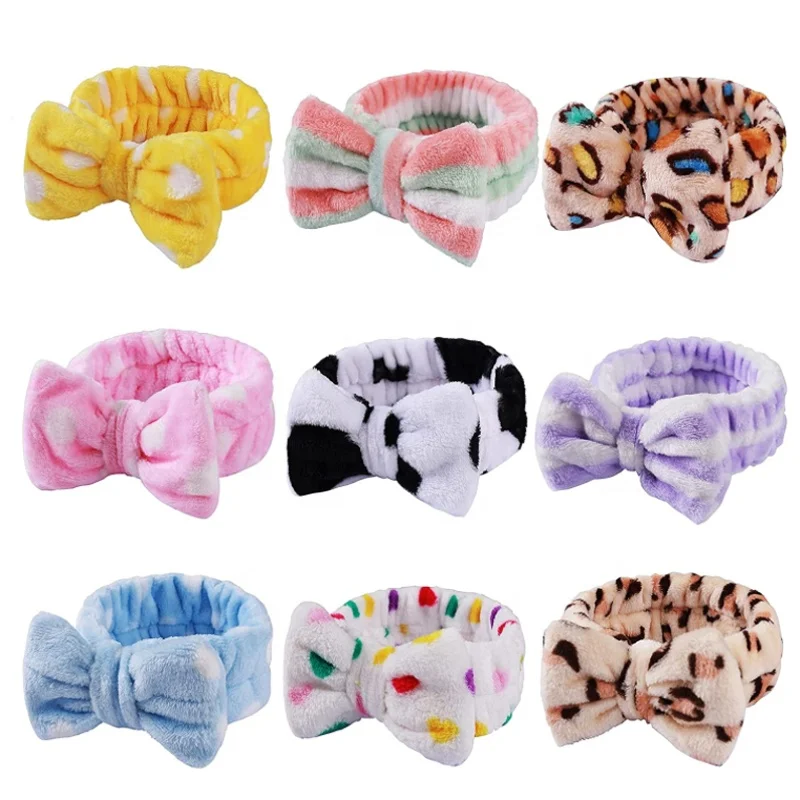 

Bow Shower Elastic Spa Hair Band Coral Fleece Headbands for Washing Face