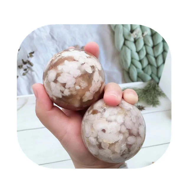 

New arrivals semi-precious stone crystals crafts ball natur cherry blossom agate crystal spheres for Decor