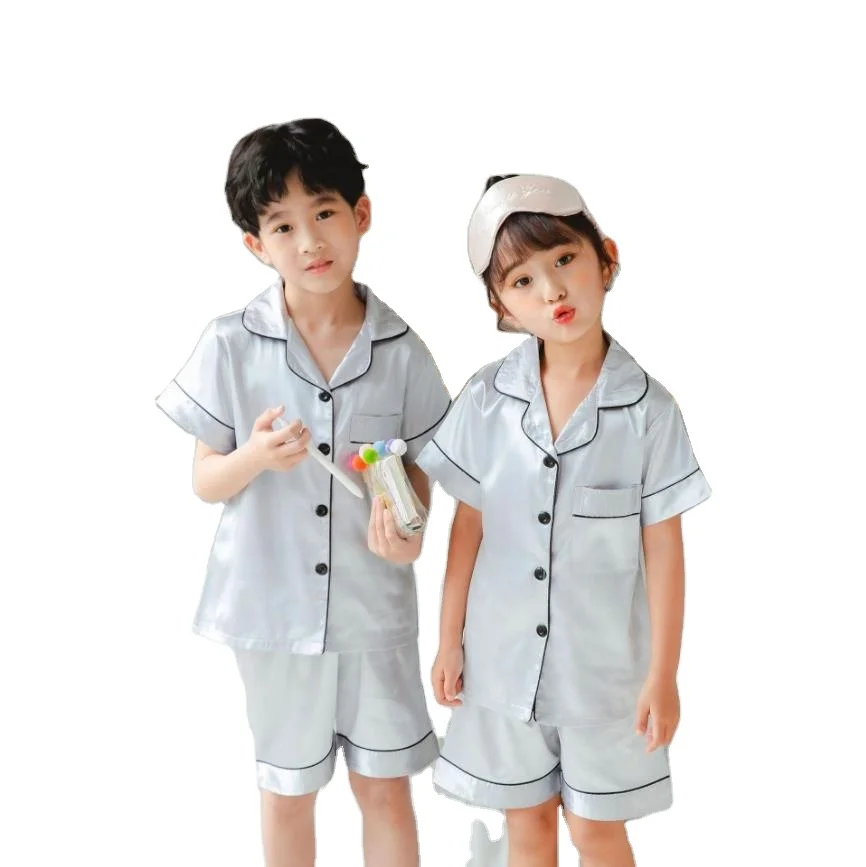 

Solid color kids pyjamas short sleeve children pajamas sleepwear, Picture shows