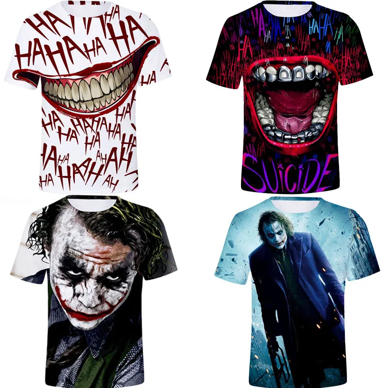 

Hot selling New Personality clown joker Digital printing 3d Short Sleeve Round Neck plus size T-shirts