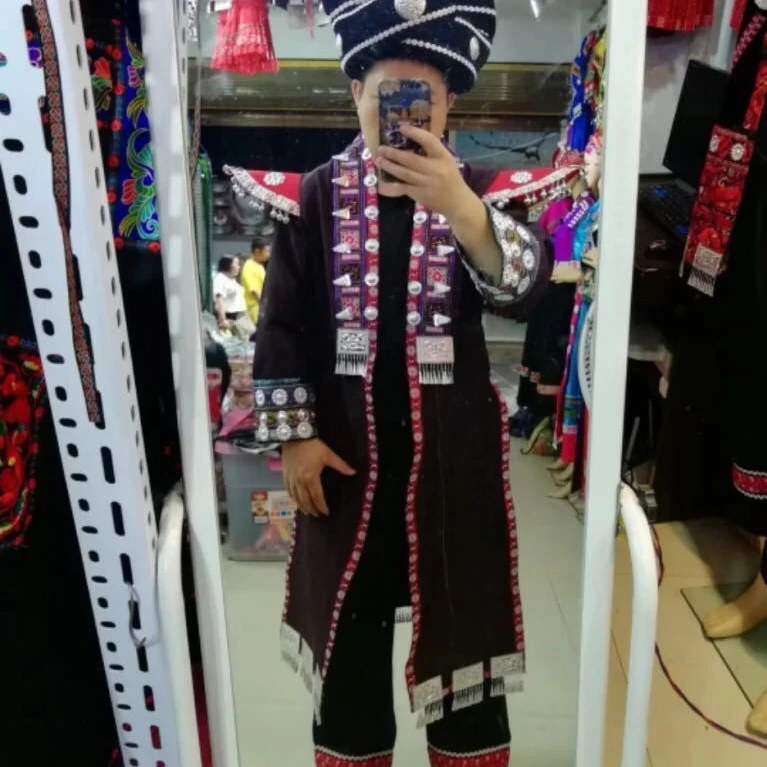 

WJ30034 Hmong costume handmade Miao Men costume Men's Clothing hat and pants as a set