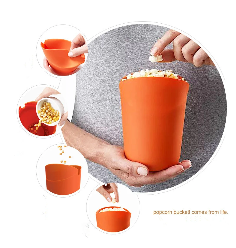 

Silicone Foldable Popcorn Maker Box Microwave Popcorn Popper Holder Container Bucket, Black,grey,orange or customize pantone color