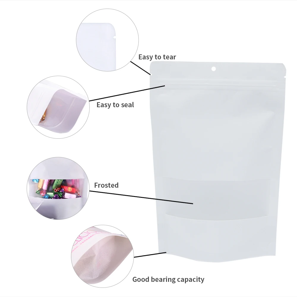 Reusable Ziplock Compostable White Kraft Craft Paper Standing Up