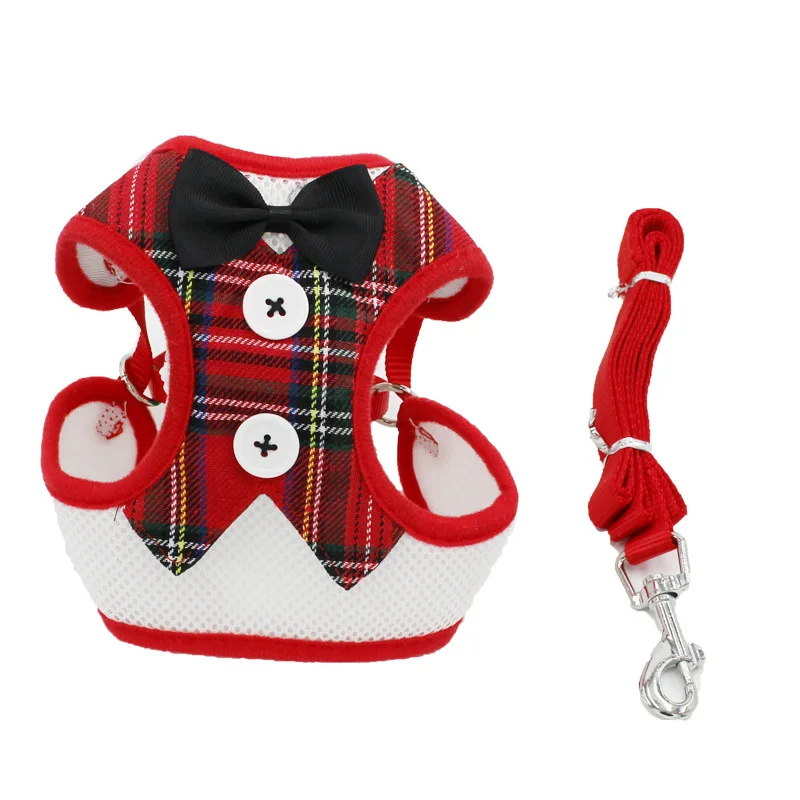 

2020 factory Wholesales multi-colors bow tie spring dog dress pet cat dog harness leash set, Red/black/leopard/start/grid/black&white grid/feather/golden silk grid