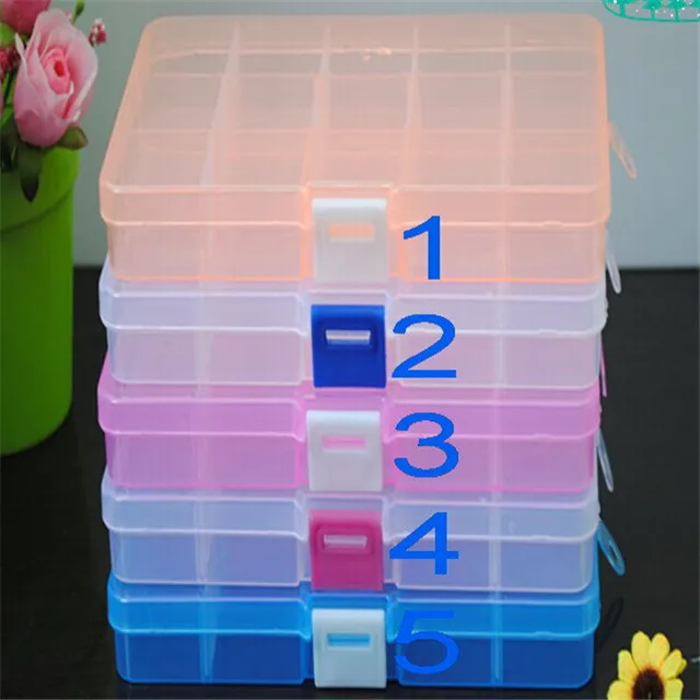 

Empty 15 Compartment Plastic Clear Storage Box For Jewelry Rainbow loom bands Container Sundries Organizer