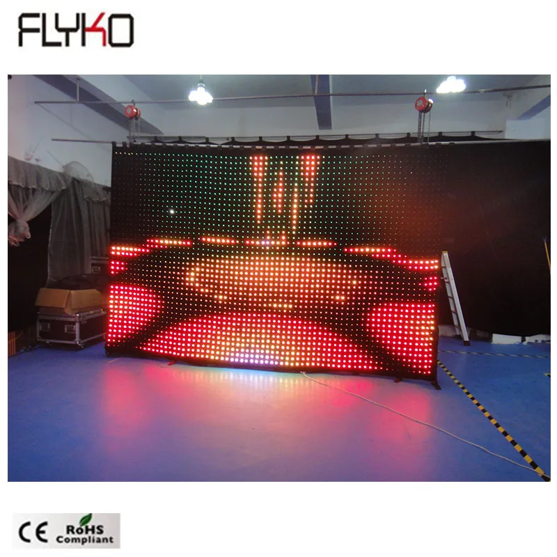 

Wedding DJ stage backdrop fireproof led video curtain from FLYKO P60mm 2.5m*4 m flashlight led controller led video curtain, Rgb 3in 1