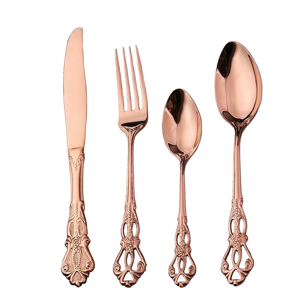 

Top Quality Luxury Style Rose Gold Wedding Dinner Tableware Flatware Set Stainless Steel 18/0 Cutlery