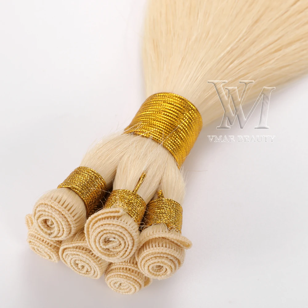 

VMAE High Quality 100 Handmade Full Cuticle Aligned Virgin Hair Weft 613 Blonde Straight Handtied Hair Weft, Natural colors