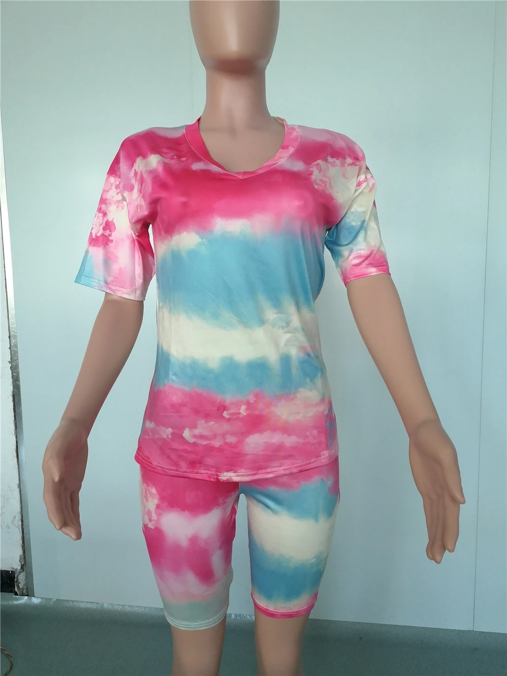 Wholesale 8555 Women Clothing  Tie-dye Short Sleeves Casual 2 Piece Women Outfit Two Pieces  Set