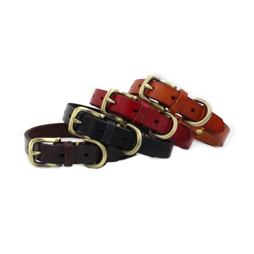 

Luxury Leather Collar Copper Print Logo Pet Dog Cat Leash Collar Harness