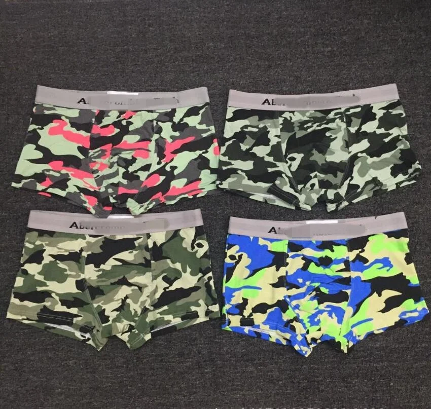 

Letters Style Camo Print Men's Underwear Cotton Breathable Briefs Sports Men Boxer Flat Leggings, Picture