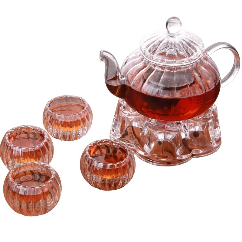

Striped Kung Fu Tea Glass Flower Tea Afternoon Tea Set with Pedestal