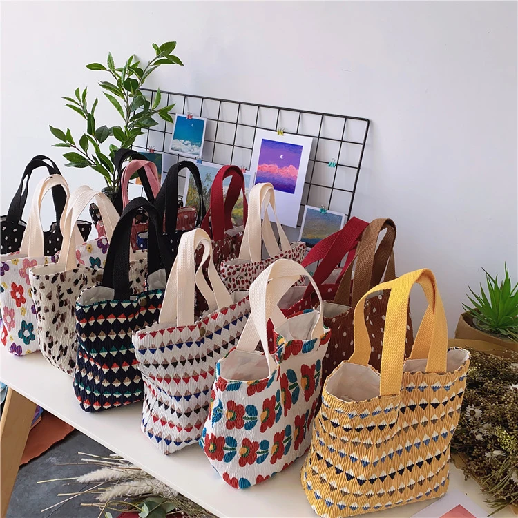 

YASEN Korea Ins Cute Small Canvas Bag Wholesale Custom Flower Geometric Patterns Printed Women Fashion Cotton Shopping Bag