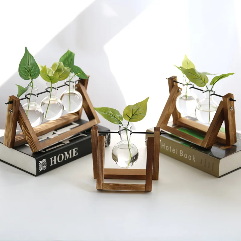 Dropship Indoor Hydroponics Plant Propagation Station Terrarium Wooden Stand Desktop Air Planter Bulb Vase for Garden