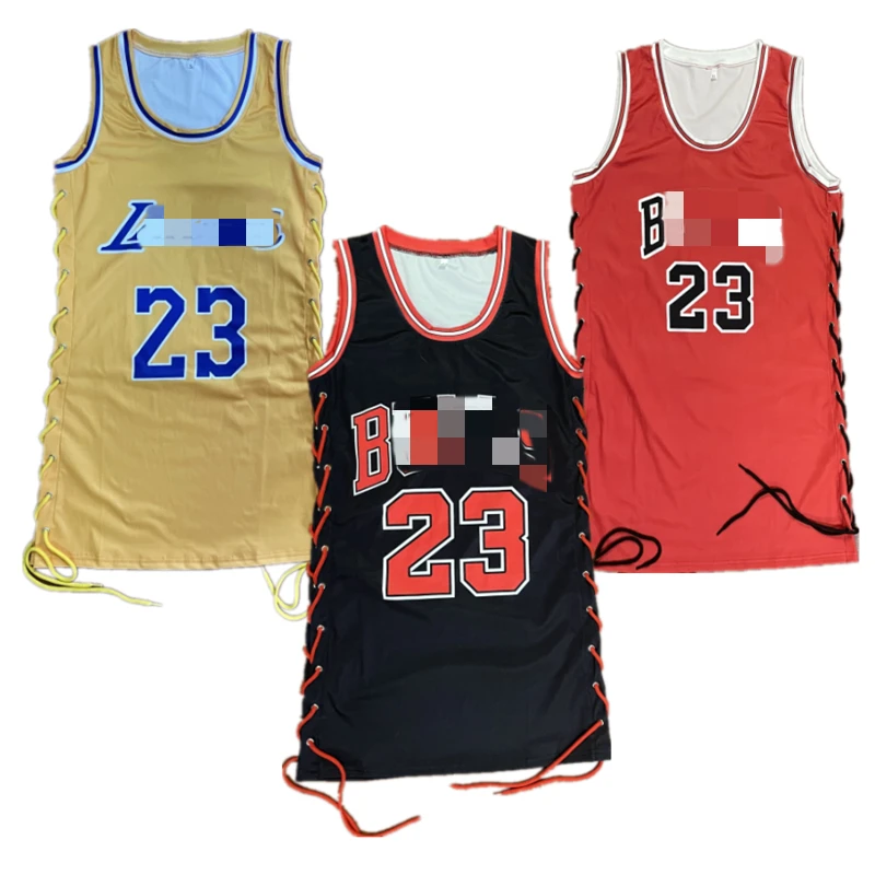 

Sexy Sundress Bandage Mini Dresses Basketball Jersey T-Shirt Dress Casual Wear Vest Top Jersey Dress Basketball women, Shown