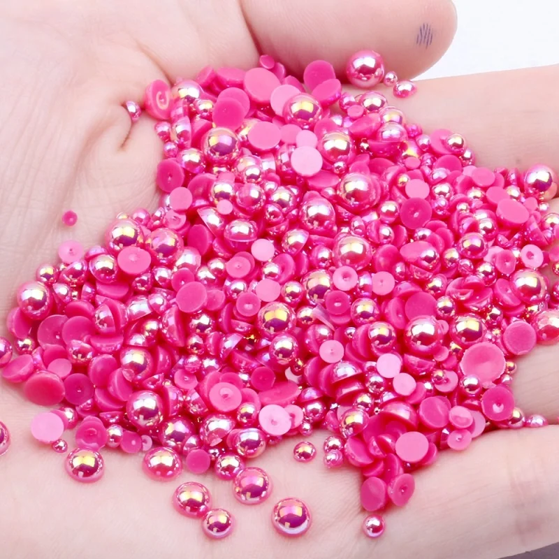 

Juli 2 4 6 8 10 12 14mm Rose AB Half Beads Stickers Crystal Stones Flatback Half Round Pearls Beads, 22 colors