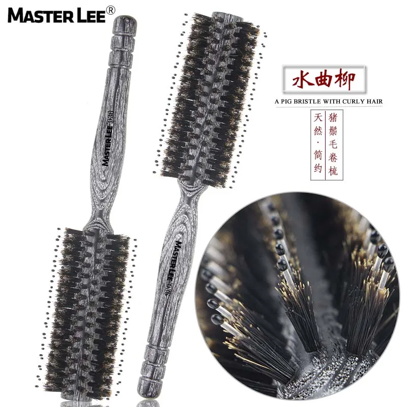 

Masterlee custom logo wooden Hair Brush With Boar Bristle Mix Nylon Round Hair Brush Hairstyling Brush
